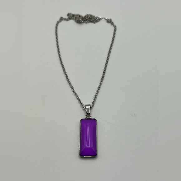 Classic Silver and Purple Glass Pendant Necklace - Stylish Casual Necklace - Picture 4 of 9